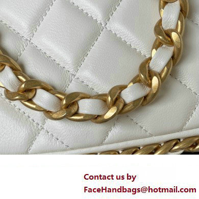 Chanel Shiny Crumpled Lambskin  &  Gold-Tone Metal Hobo Handbag AS4378 White 2023